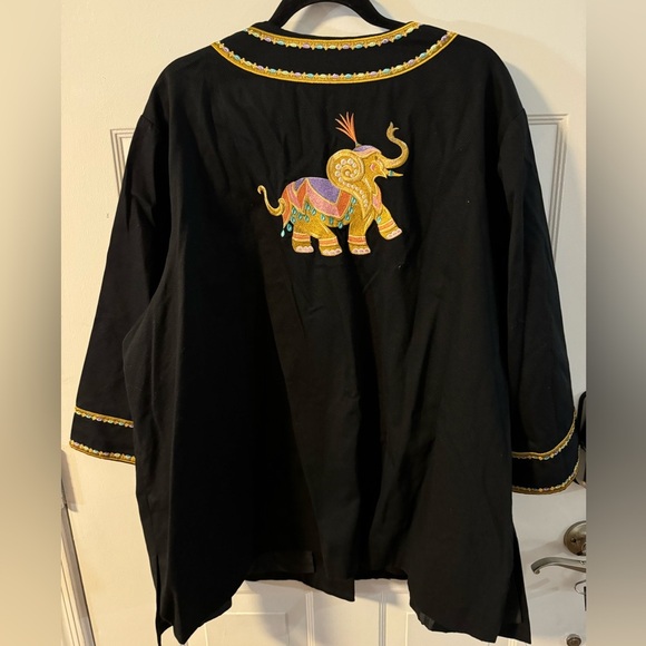 VTG Bob Mackie Wearable Art Colorful Embroidered Elephant Jacket Cotton Oversizd - Picture 8 of 15
